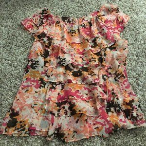 Madison Tier Sheer Floral Print Blouse Top Flowly Size Large Zipper Back 1743